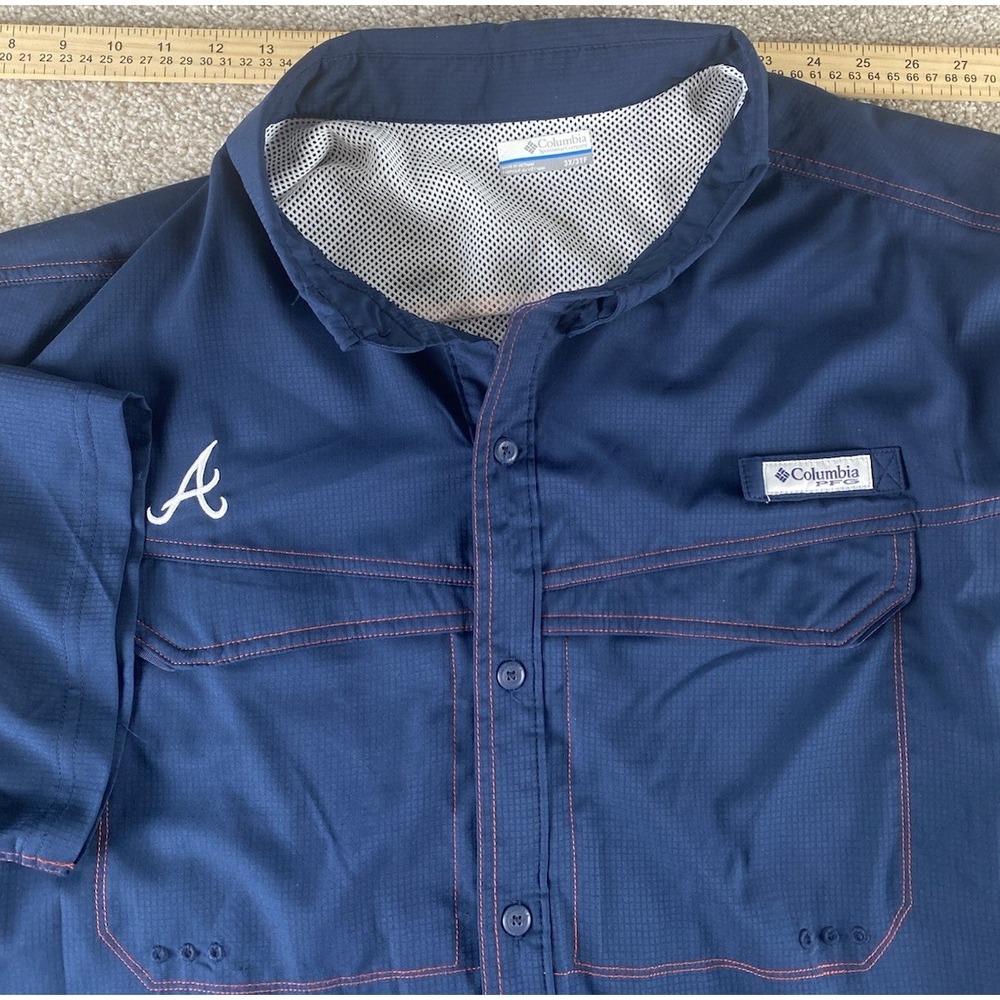 Columbia PFG Omni Shade Atlanta Braves Mens 3XLT Shirt Blue Vented Wicking MLB
